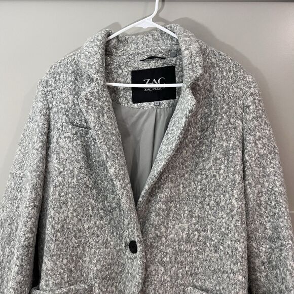ZAC Posen Bouclé Wool Blend Coat Women Gray Size 10 Longline Textured Jacket - Picture 6 of 16
